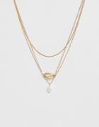 Pieces Shell Pearl Detail Necklace - Gold