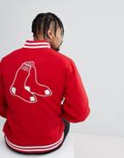New Era Melton Wool Bomber Jacket With Boston Red Sox Back Embroidery - Red