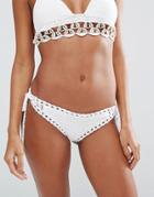 South Beach Shell Trim Crochet White Bikini Bottom - White