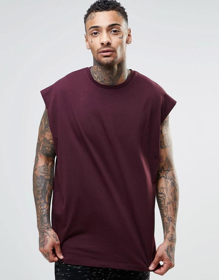 Asos Oversized Sleeveless T-shirt In Oxblood - Oxblood