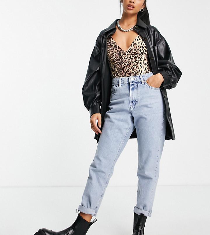 Topshop Petite Organic Cotton Mom Jeans In Bleach-blues