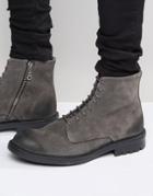 Walk London Stratford Suede Lace Up Boots - Gray