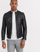 Barneys Originals Real Leather 4 Pocket Biker Jacket-black