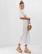Asos Design Broderie Pants With Ruffle Hem And Trim - White