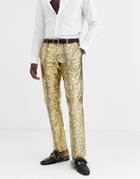 Twisted Tailor Super Skinny Suit Pants In Gold Snake Print