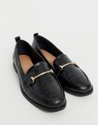 New Look Leather Look Loafer In Black Croc - Black