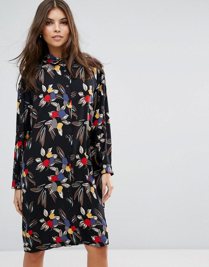 Love Printed Shirt Dress - Black
