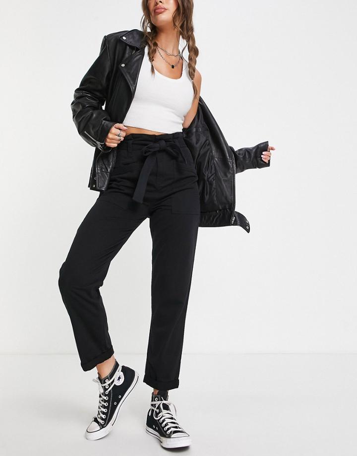 Topshop Belted High Waist Jeans In Black