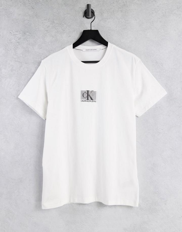 Calvin Klein Jeans Striped Box Logo T-shirt In White