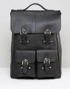 Asos Leather Backpack With Front Pockets - Black