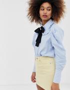 Sister Jane Jewel Button Shirt With Pussybow And Pooch Broach Detail - Blue
