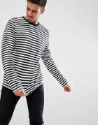 Boohooman Long Sleeve T-shirt With Bird Embroidery In Black Stripe - Black