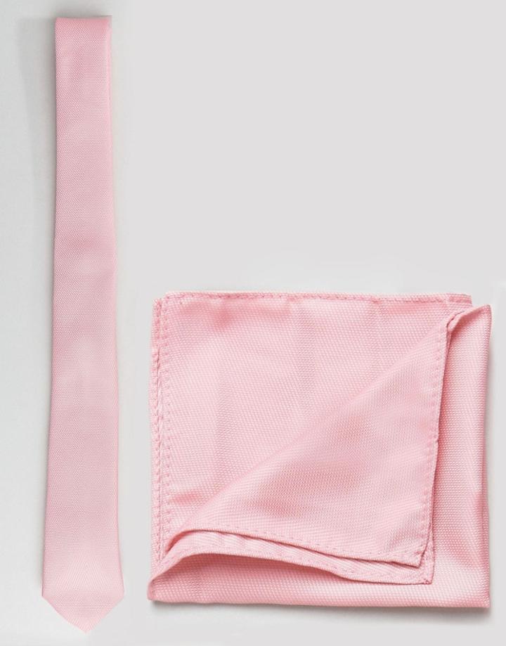 Asos Design Tie And Pocket Square Pack In Pale Pink - Pink
