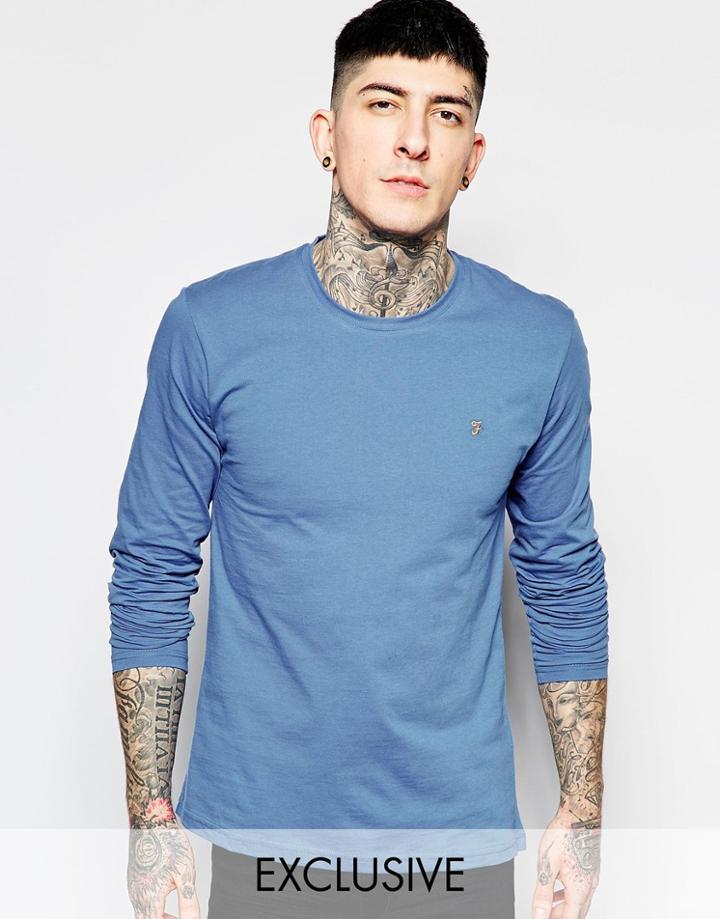 Farah T-shirt With F Logo Slim Fit Exclusive Long Sleeves - Dusky Blue
