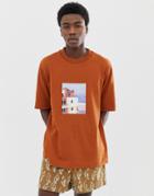 Asos White Oversized T-shirt With Scenic Transfer Print-brown
