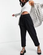 Emory Park High Waist Pants With Turn Ups In Washed Black