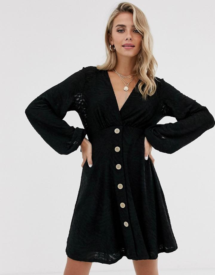 Asos Design Mini Burnout Zebra Tea Dress - Black