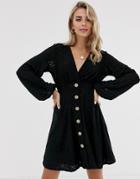 Asos Design Mini Burnout Zebra Tea Dress - Black