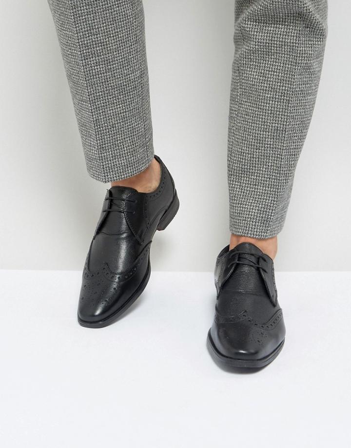 Silver Street Smart Brogues In Milled Black Letaher - Black