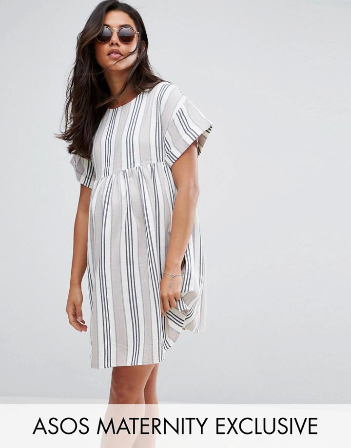 Asos Maternity Stripe Short Sleeve Smock Dress - Multi