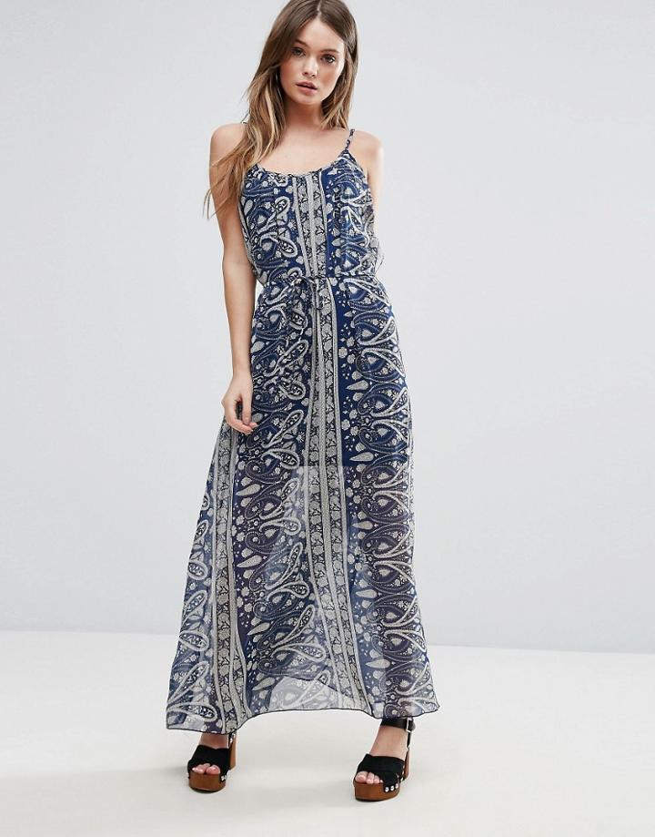 Qed London Printed Overlay Maxi Dress - Navy