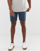 Asos Design Slim Chino Shorts In Dark Blue - Blue