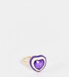 Designb Curve Enamel Heart Ring With Crystal In Purple
