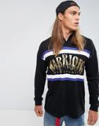 Asos Oversized Long Sleeve Polo With Warriors Foil Print - Black