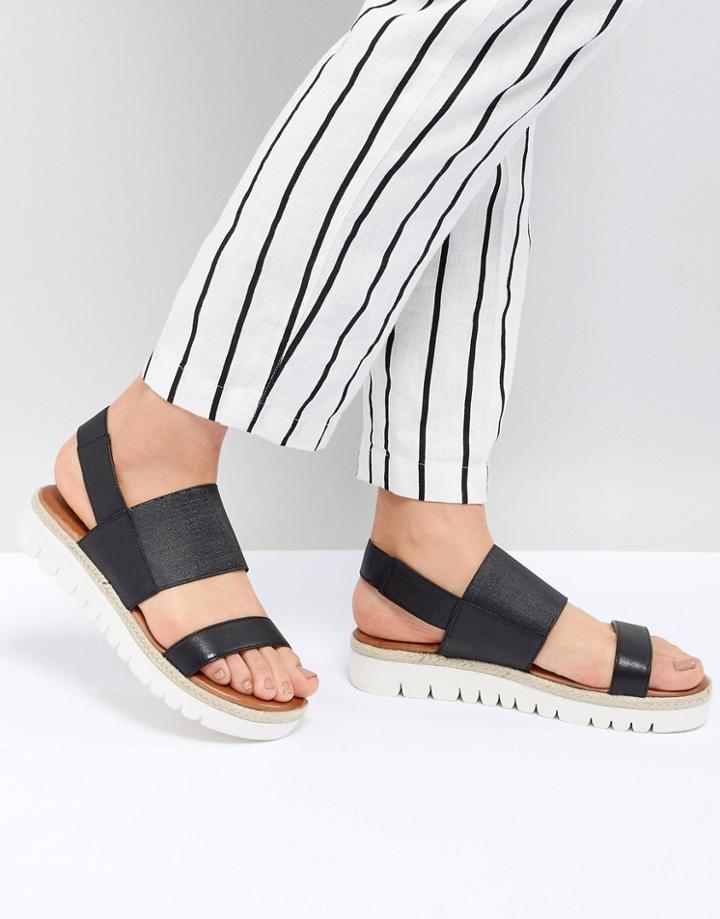 Aldo Black Wide Strap Flat Leather Sandal With Track Sole - Black