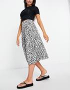 Monki Sigrid Polyester Button Front Spot Print Skirt In Black And White - Beige-neutral
