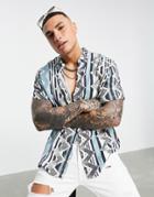 Asos Design Relaxed Shirt In Geometric Vintage Print-green