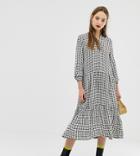 Moss Copenhagen Midi Shirt Dress In Gingham - Cream