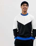 Asos Design Retro Track Sweatshirt With Color Blocking In Black And White - White