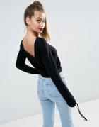 Asos Sweater With Tie Cuffs And Low Back Detail - Black