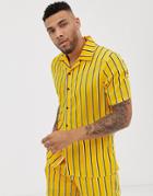 Liquor N Poker Two-piece Revere Shirt In Mustard With Stripe - Multi