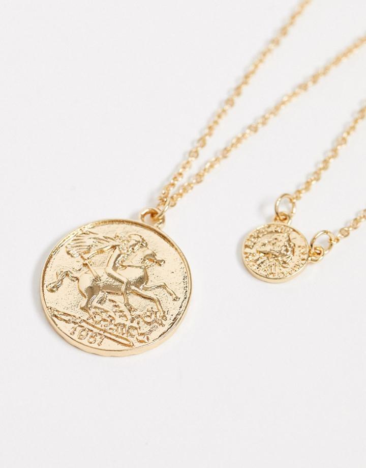 Pieces Multi Chain Roman Pendant Necklace-gold