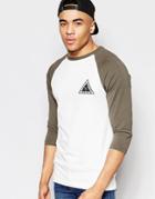Asos Muscle 3/4 Sleeve T-shirt With Print And Contrast Raglan - Green