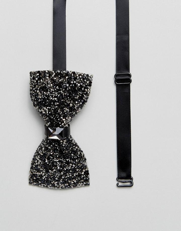7x Black Rhinestone Bow Tie - Blue