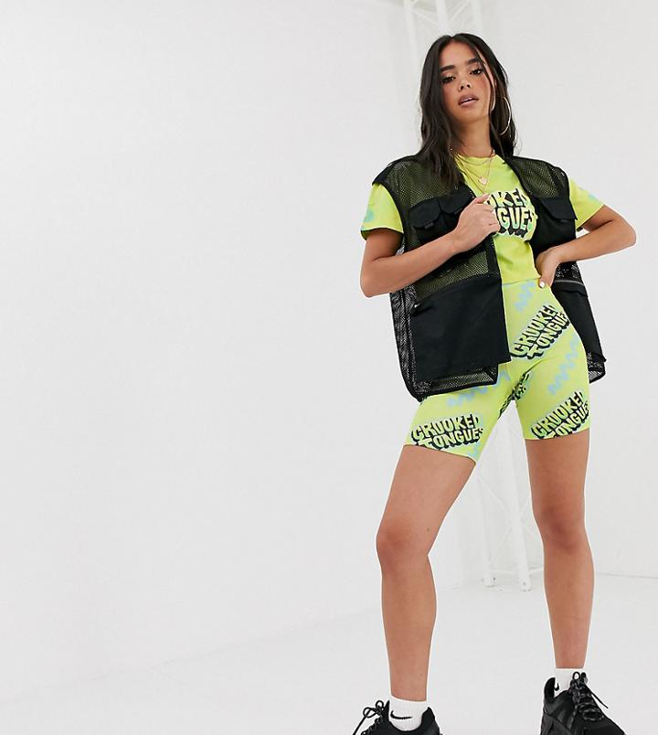 Crooked Tongues Legging Shorts In All Over Logo Graffiti Print - Black