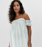 Asos Design Maternity Off Shoulder Sun Top In Organic Cotton In Stripe - White