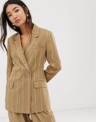 Asos Design Camel Stripe Suit Blazer With Popper Fastening - Multi