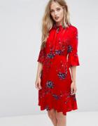 Max & Co Penna Floral Fluted Sleeve Dress - Red