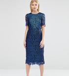 Asos Petite Coated Lace Double Layer Smart Woven Dress - Navy