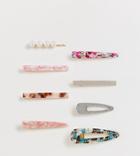 Asos Design Pack Of 8 Hair Clips In Crystal Embellished Pearl And Resins - Multi