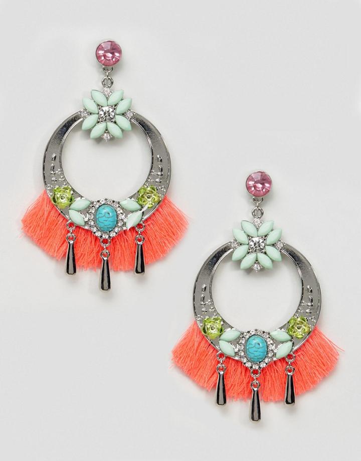 Asos Statement Tassel Jewel Chandelier Earrings - Multi