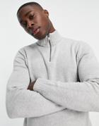 Only & Sons Half Zip Sweater In Light Gray