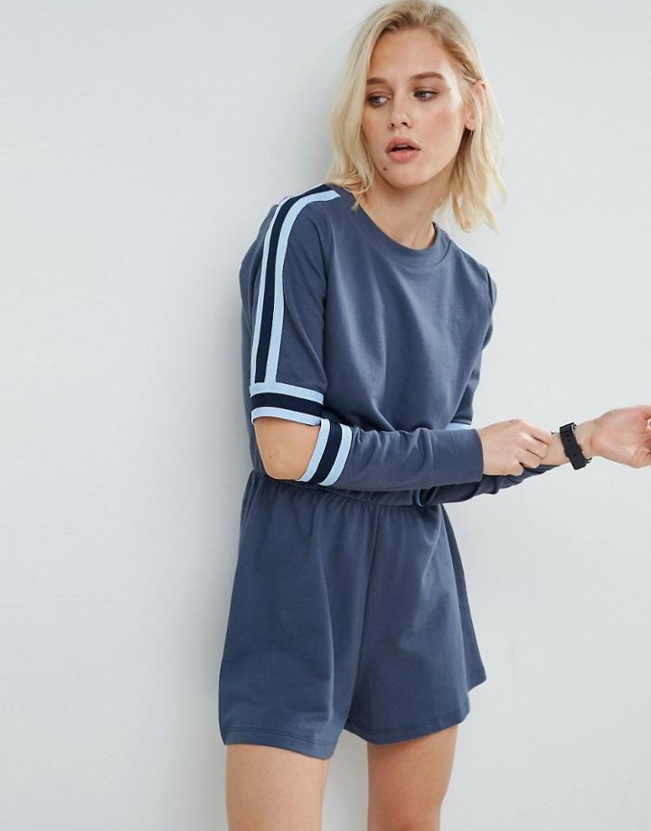 Asos Contrast Stripe Romper With Cut Out Elbows - Multi