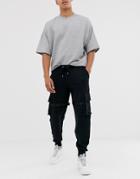 Asos Design Utility Sweatpants With Multi Pockets & Strapping-black