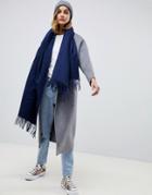 Asos Design Oversized Lambswool Scarf With Tassels - Navy