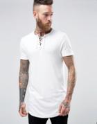 Asos Super Longline Muscle T-shirt With Lace Up V Neck And Curved Hem